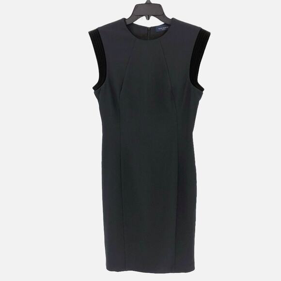 PIAZZA SEMPIONE Sheath Dress Small Black Back Zip Velvet Trim Bodycon - Picture 1 of 9